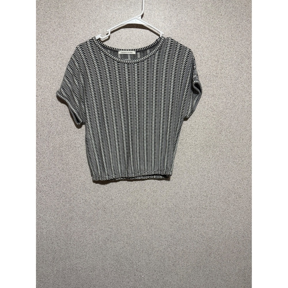 Caution To The Wind Womens Small Black White Geometric Knit Crop‎ Top J4721-GM
